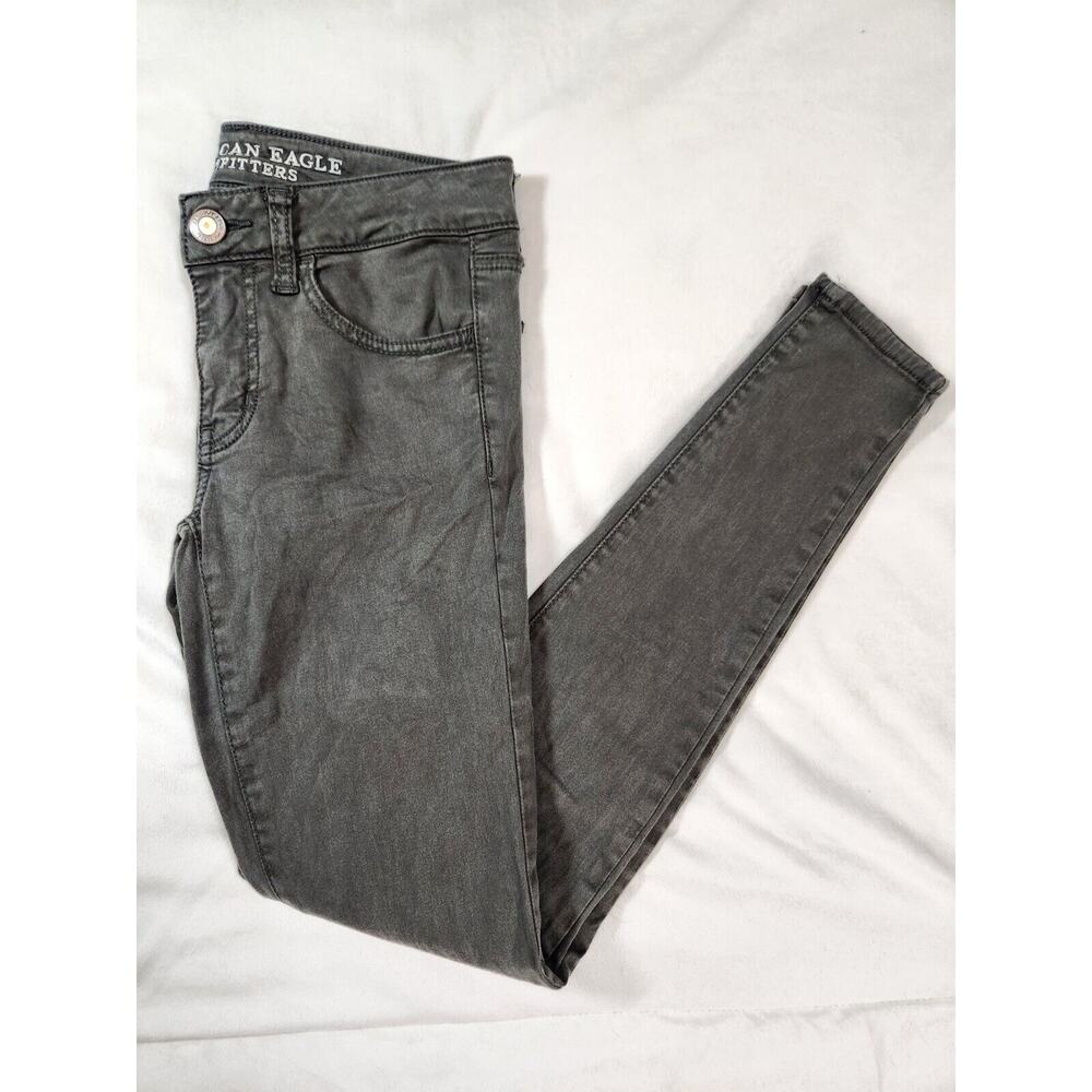 Sz 2 American Eagle Jeans Gray/Green AEO Sateen Jegging Womens Size Two
